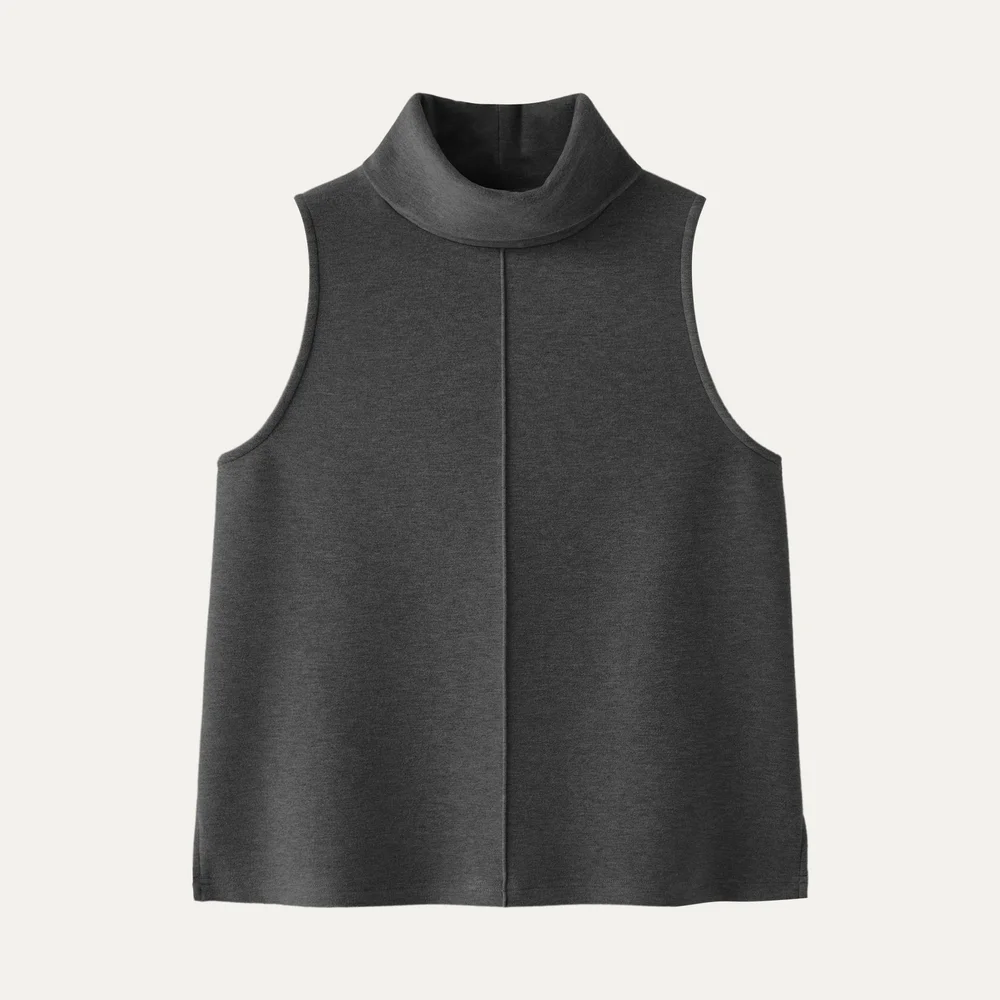 OGL Turtleneck Sleeveless Top Medium Gray A-Line Split Hem Minimalist Chic - Picture 2 of 5